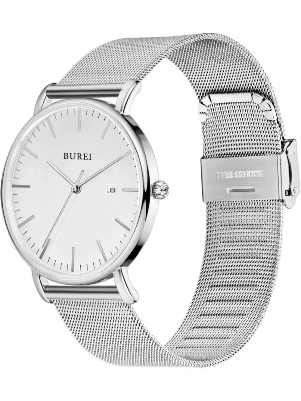 Men's Silver Classic Mesh Strap Minimalist Analog Quartz Waterproof Wrist Watch